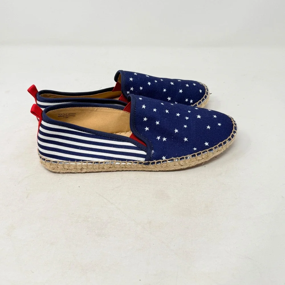 Talbots Espadrilles Blue White 7.5M Stars Stripes Americana Slip On Flat‎ Shoes